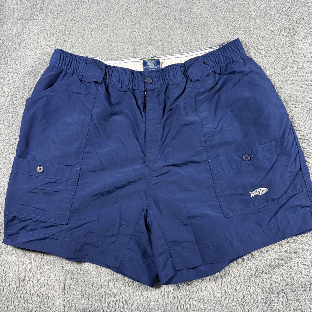 AFTCO Fishing Cargo Shorts Mens 42 Navy Blue Nylon Performance Elastic Waist